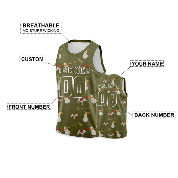 Custom Olive Olive-White Christmas 3D Authentic Salute To Service Basketball Jersey