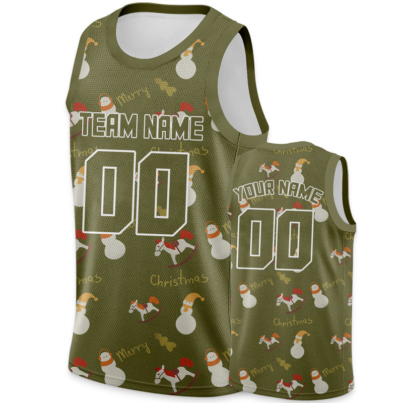 Custom Olive Olive-White Christmas 3D Authentic Salute To Service Basketball Jersey