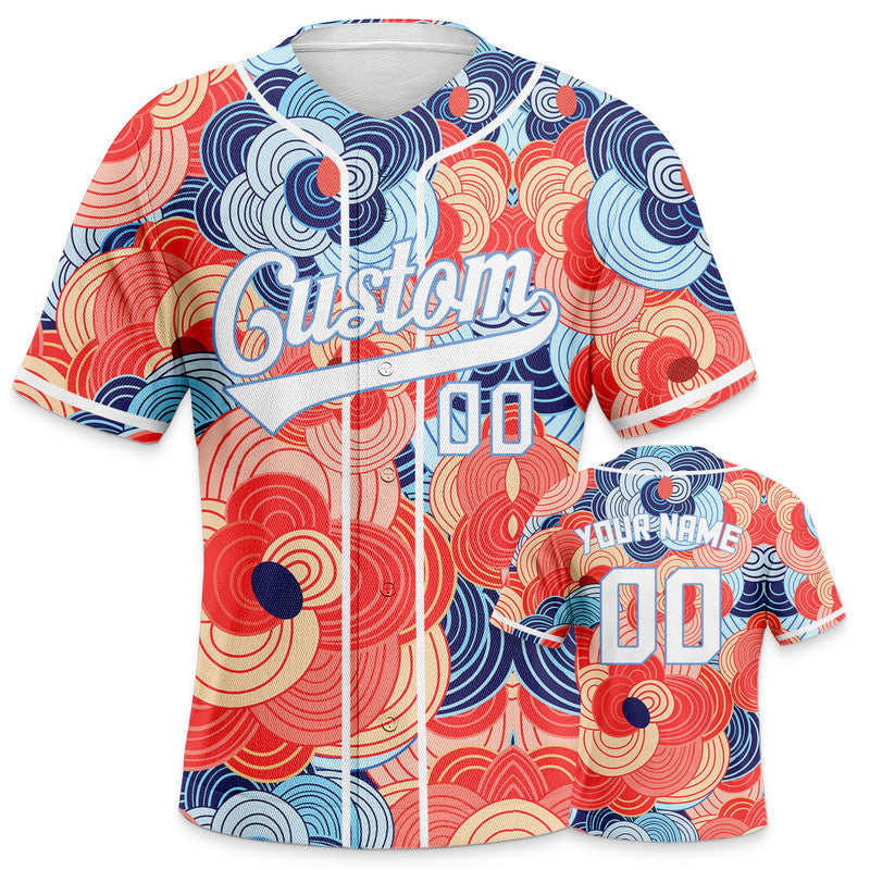 Custom Orange White-Light Blue 3D Pattern Design Flowers Authentic Baseball Jersey