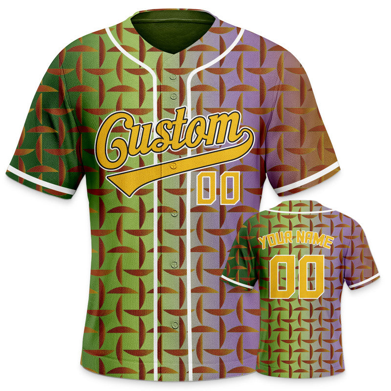 Custom Purple Neon Green-White 3D Pattern Design Authentic Baseball Jersey