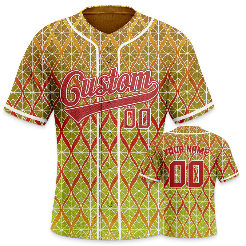 Custom Gold Red-White 3D Pattern Design Authentic Baseball Jersey