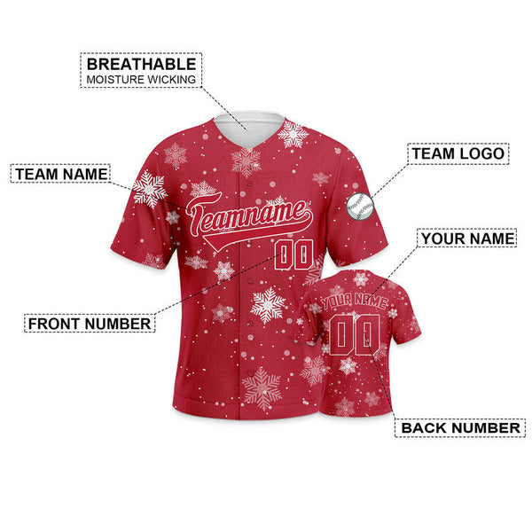 Custom Red Red-White Christmas 3D Authentic Baseball Jersey