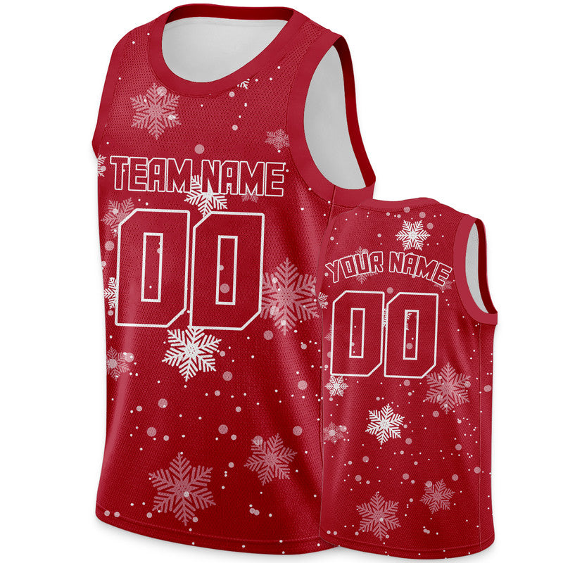 Custom Red Red-White Christmas 3D Authentic Basketball Jersey