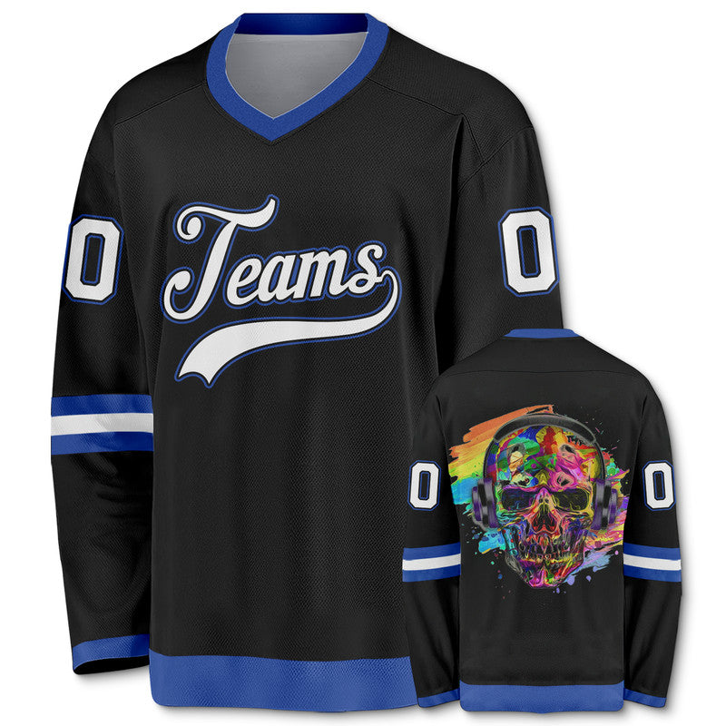 Custom White Royal-Orange Authentic Skull Fashion Hockey Jersey