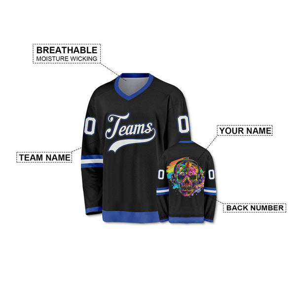 Custom White Royal-Orange Authentic Skull Fashion Hockey Jersey