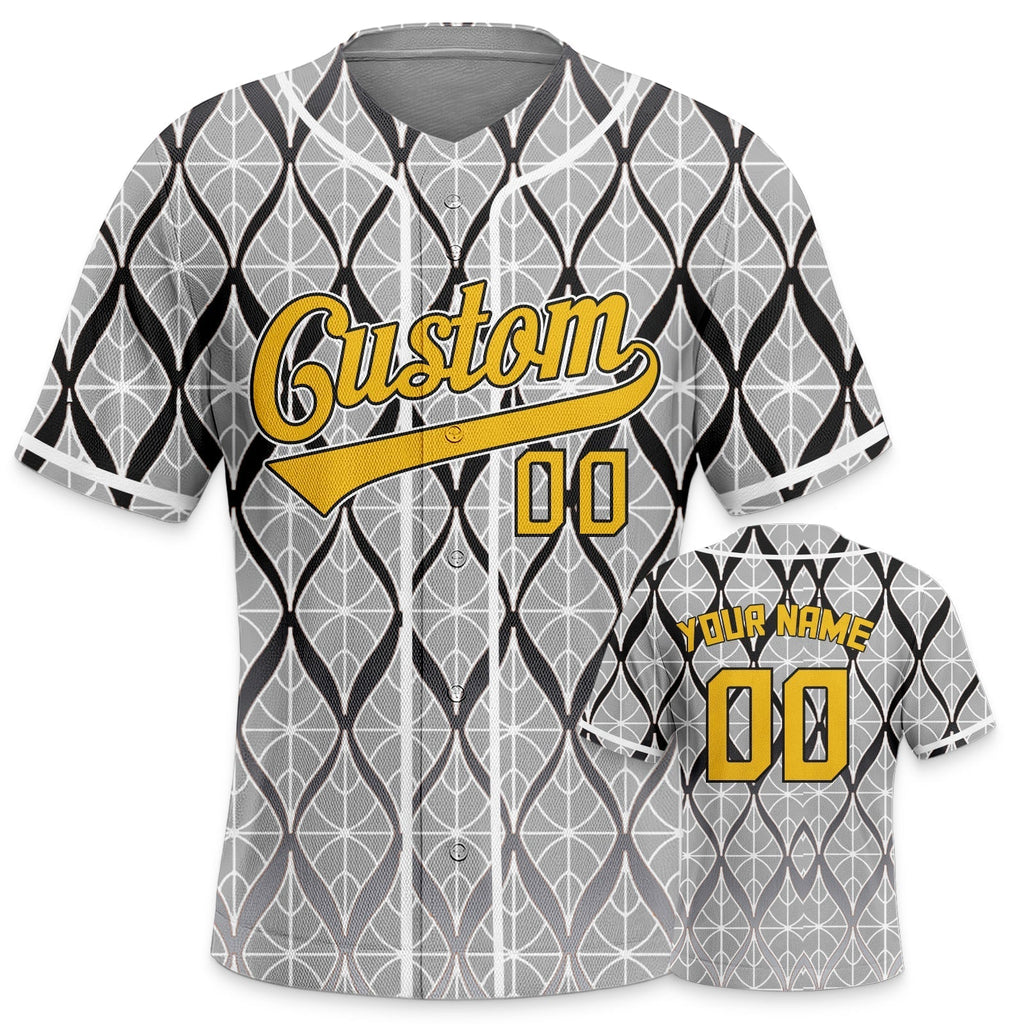 Custom Gray Gold-Black 3D Pattern Design Authentic Baseball Jersey 2