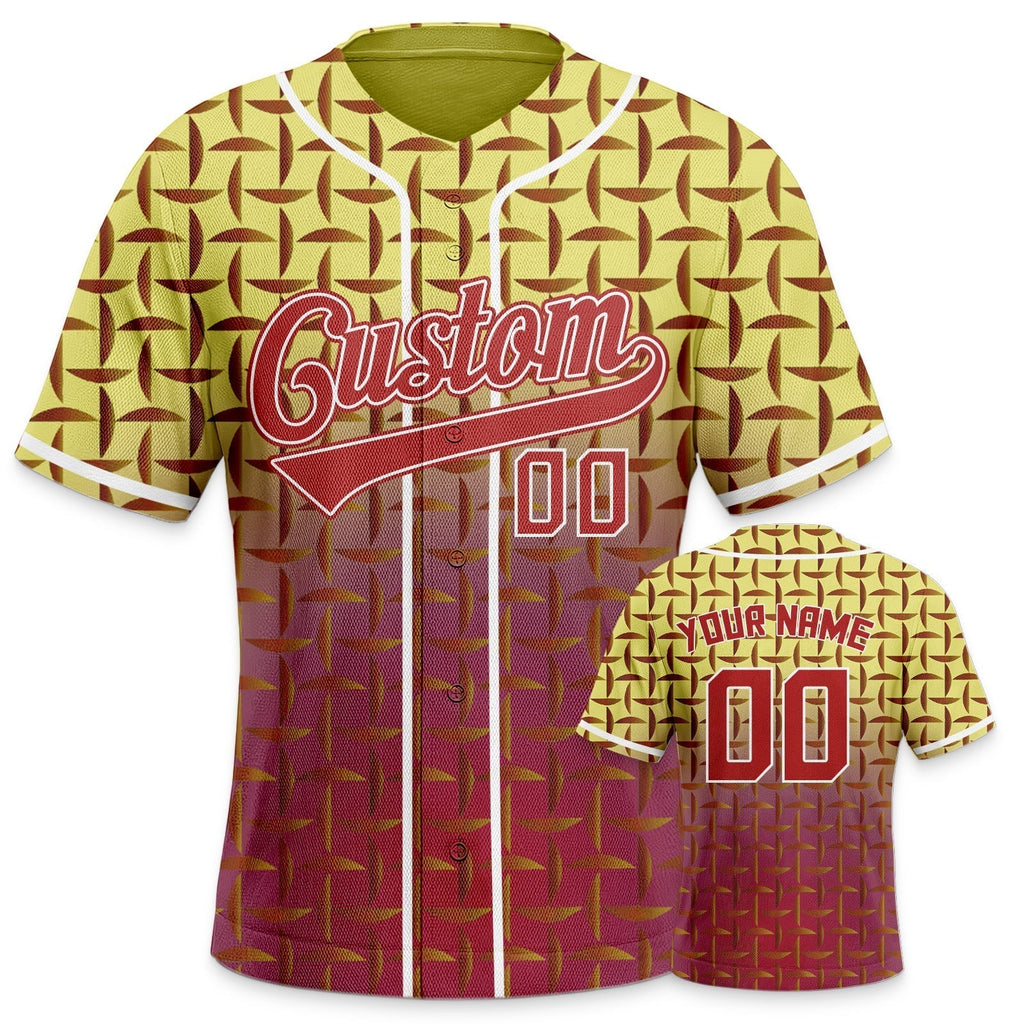 Custom Red Gold -Red 3D Pattern Design Authentic Baseball Jersey