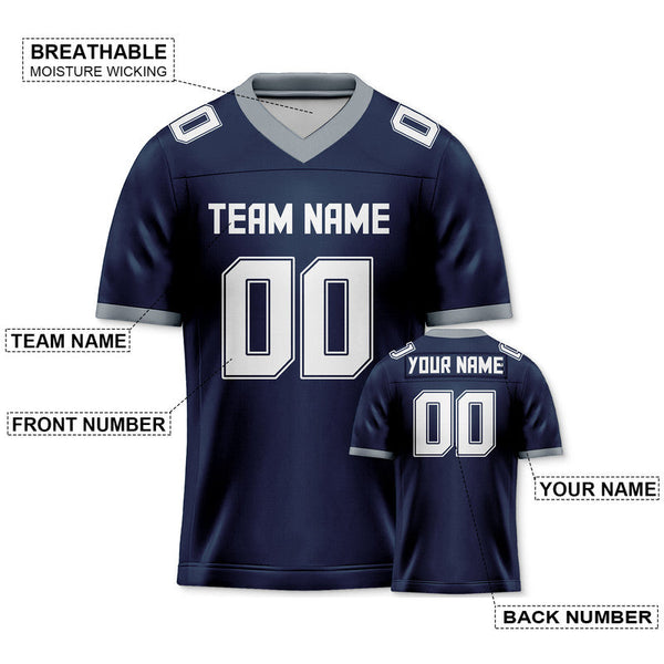 Custom Navy White-Gray Mesh Authentic Football Jersey