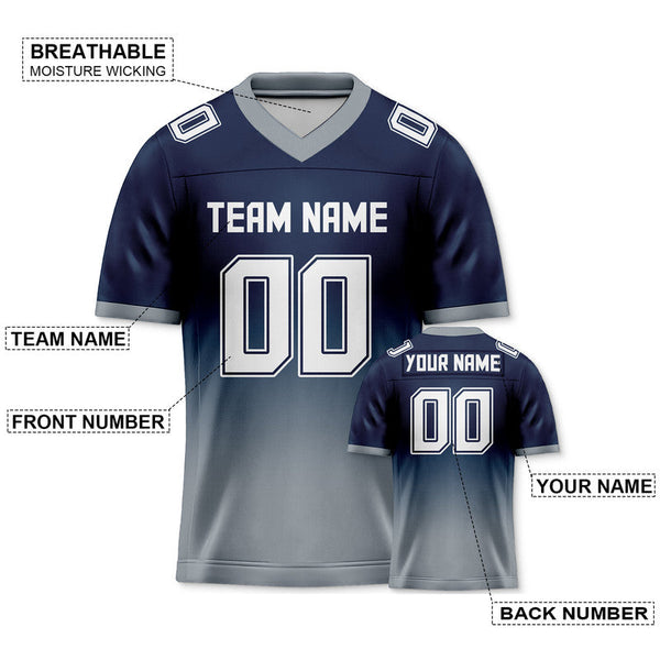 Custom Navy Gray-White Authentic Split Fashion Football Jersey