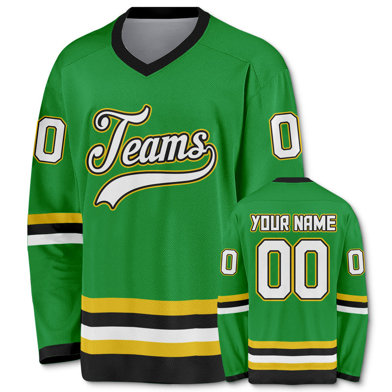 Custom Green White-Black Gold Authentic Hockey Jersey