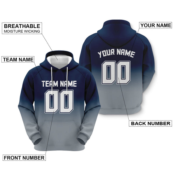 Custom Navy White-Gray Sports Pullover Sweatshirt Split Fashion Football Hoodie