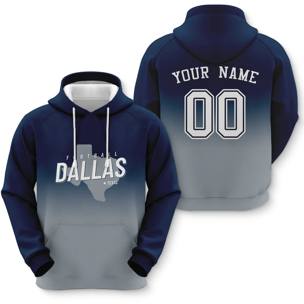 Custom Sports Pullover Sweatshirt City Dallas Map Split Fashion Football Hoodie