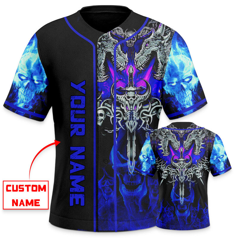 Dark Blue Dragon With Skull Sword Custom Baseball Jersey