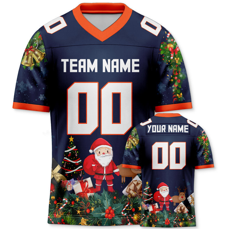 CHRISTMAS DAY CUSTOM NAVY WHITE-ORANGE SANTA CLAUS AUTHENTIC FOOTBALL JERSEY