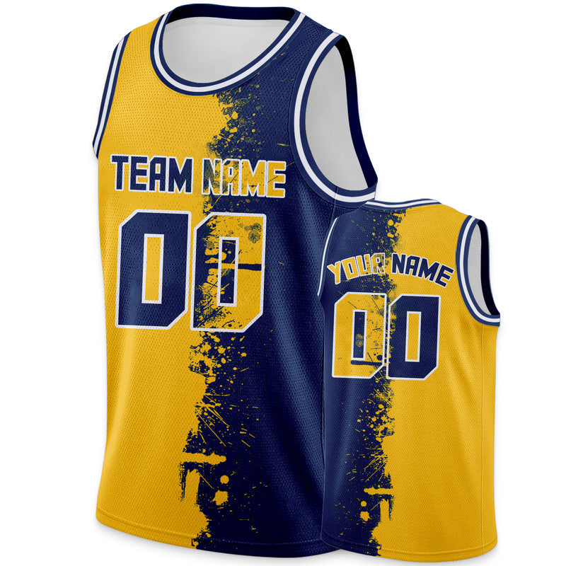 Custom Gold Navy-White Authentic Spilt Fashion Basketball Jersey2