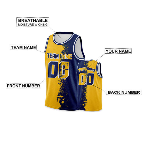 Custom Gold Navy-White Authentic Spilt Fashion Basketball Jersey2