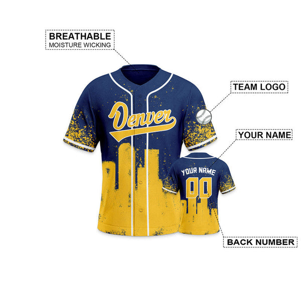 Custom 3D Graffiti Navy Gold-White Authentic Baseball  Silhouette Jersey