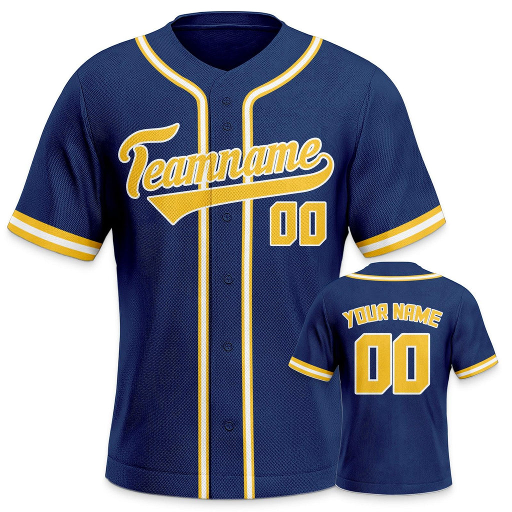 Custom Navy Gold-White Authentic Classic Baseball Jersey