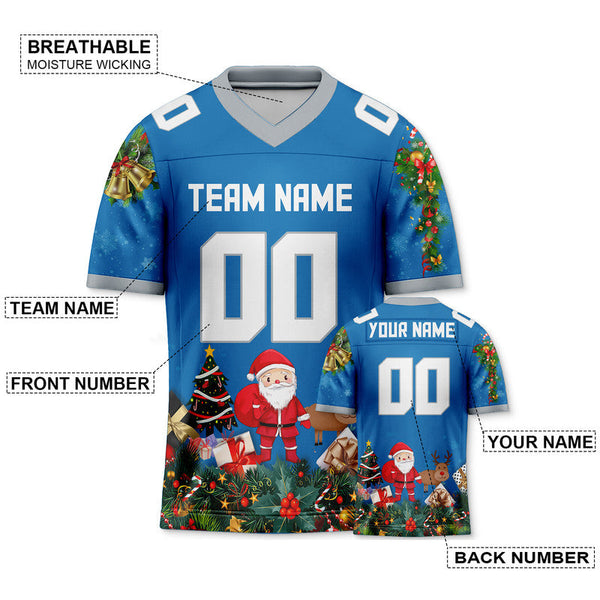 CHRISTMAS DAY CUSTOM POWDER BLUE WHITE-GRAY SANTA CLAUS AUTHENTIC FOOTBALL JERSEY