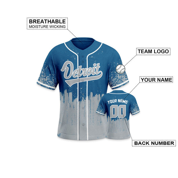 Custom 3D Graffiti Light Blue Gray-White Authentic Baseball Silhouette Jersey