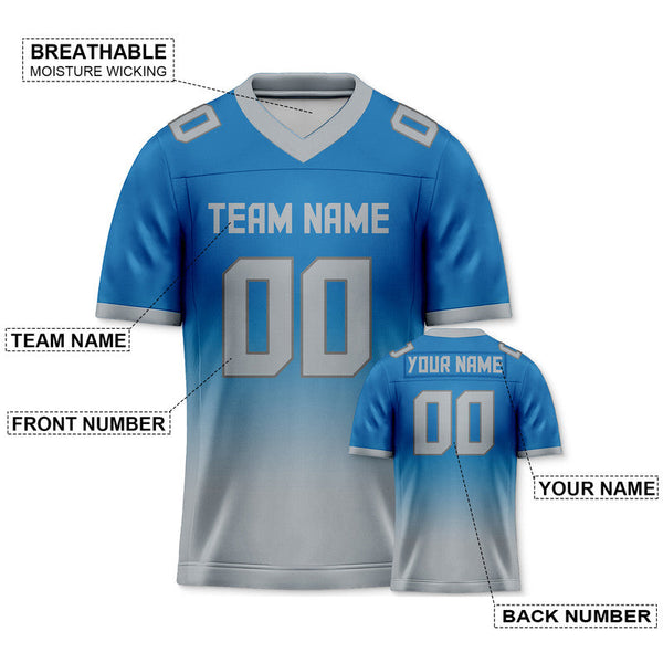 Custom Powder Blue Gray Authentic Split Fashion Football Jersey