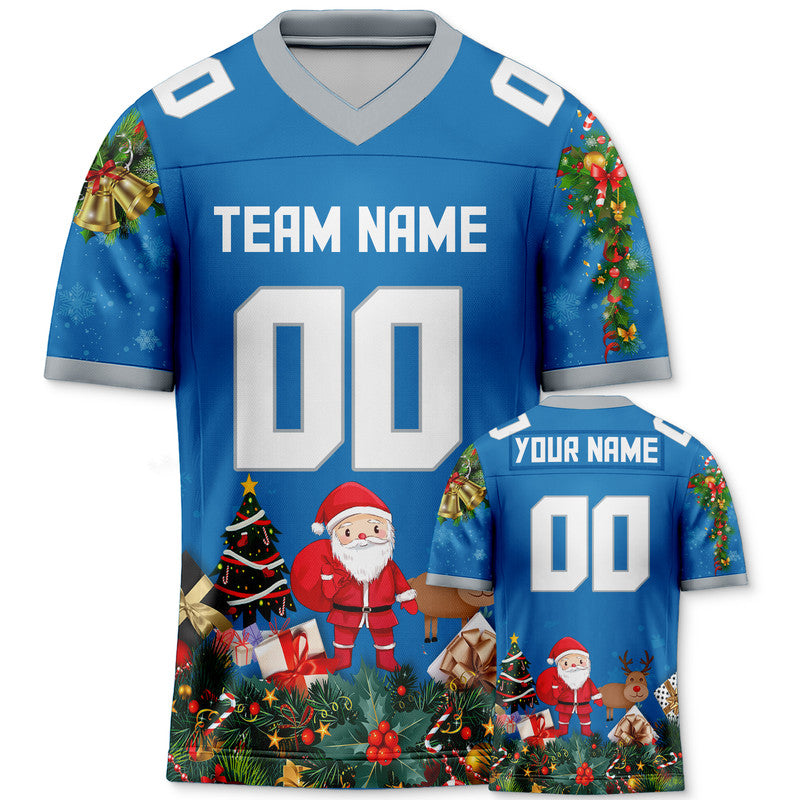 CHRISTMAS DAY CUSTOM POWDER BLUE WHITE-GRAY SANTA CLAUS AUTHENTIC FOOTBALL JERSEY