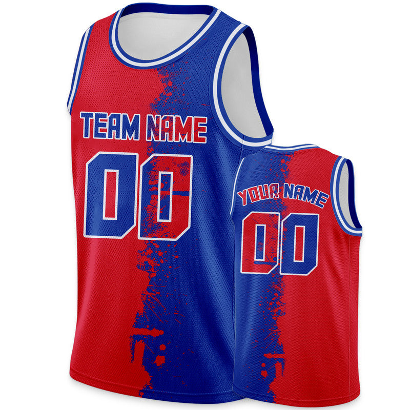 Custom Red Royal-White Authentic Spilt Fashion Basketball Jersey2