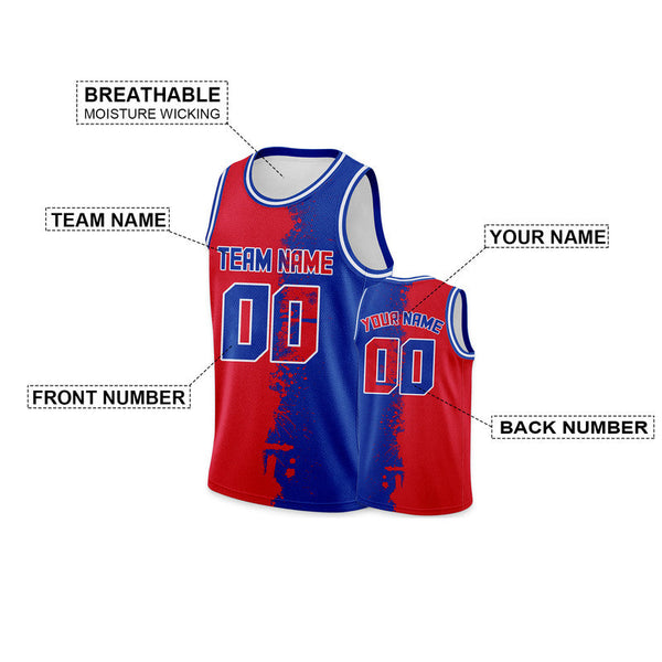 Custom Red Royal-White Authentic Spilt Fashion Basketball Jersey2