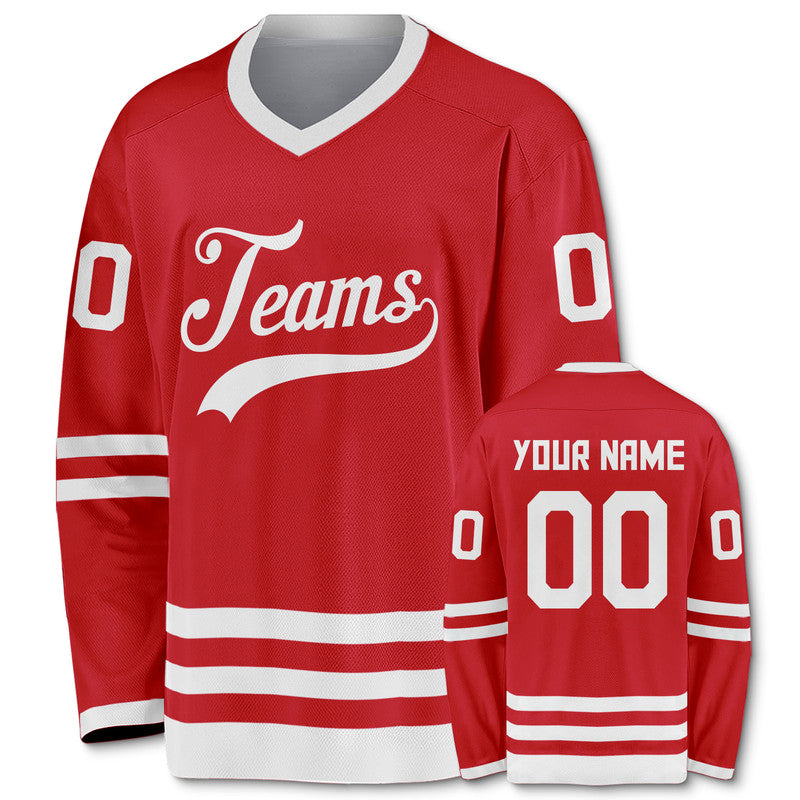 Custom Red White Authentic Hockey Jersey