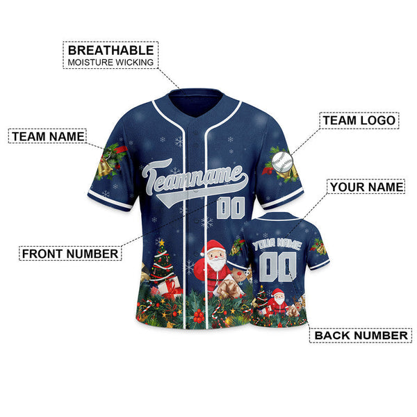 Christmas Day Custom Navy Gray-White Santa Claus Authentic Baseball Jersey1