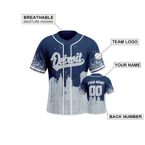 Custom 3D Graffiti Navy Gray-White Authentic Baseball  Silhouette Jersey