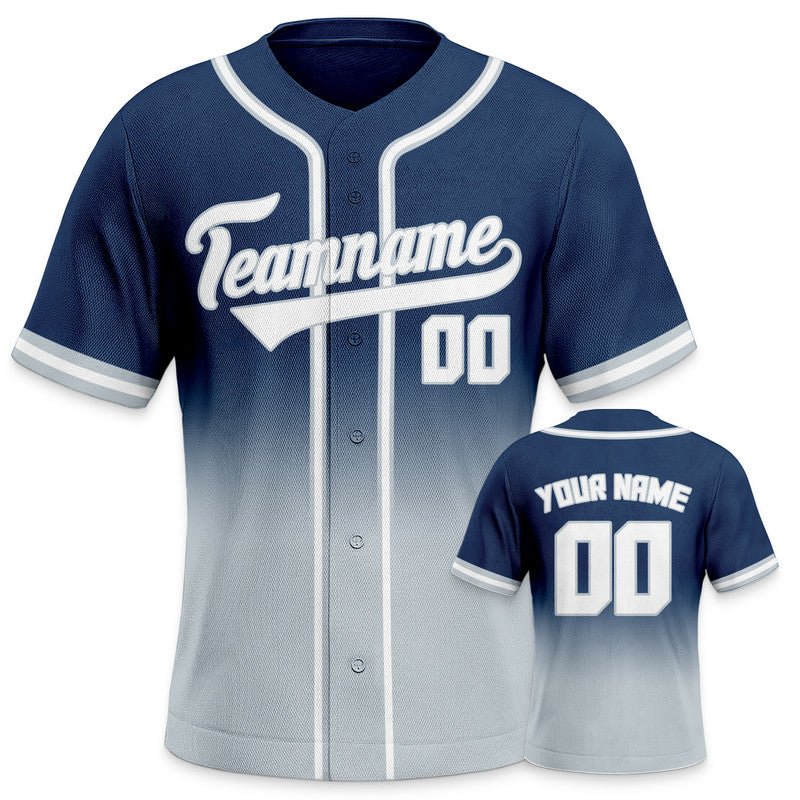 Custom Navy Gray-White Authentic Fade Fashion Baseball Jersey2