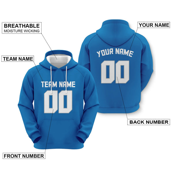 Custom Powder Blue White-Gray Sports Pullover Sweatshirt Football Hoodie