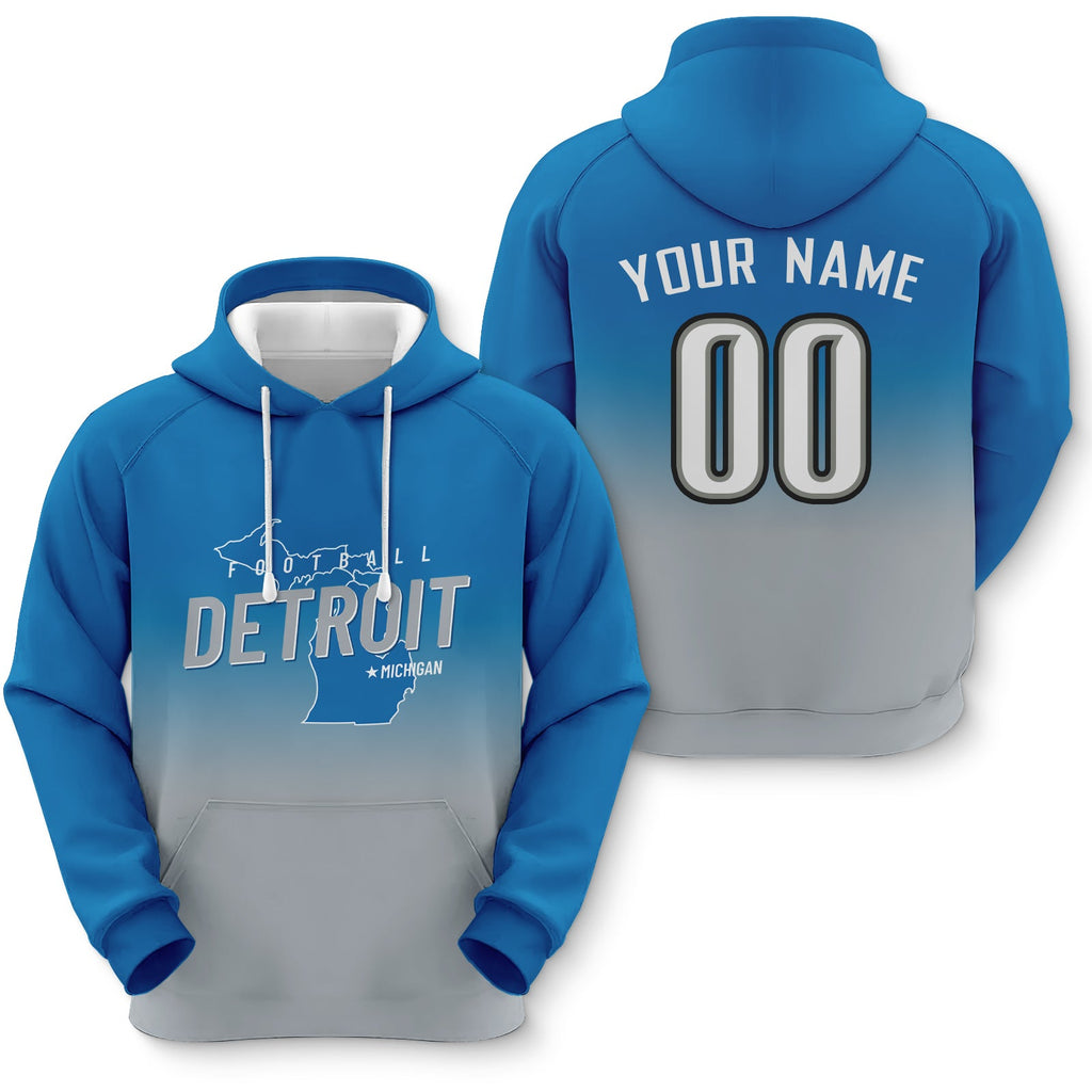 Custom Sports Pullover Sweatshirt City Detroit Map Split Fashion Football Hoodie