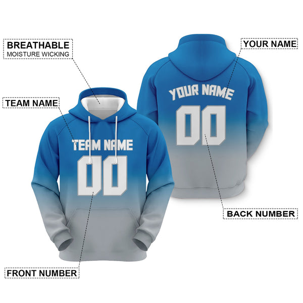 Custom Powder Blue White-Gray Sports Pullover Sweatshirt Split Fashion Football Hoodie