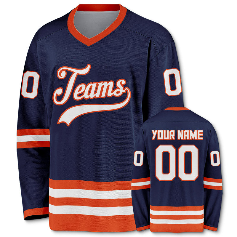 Custom Navy White-Orange Authentic Hockey Jersey