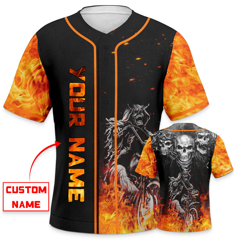 Fire Ghost Rider Biker Skull Custom Baseball Jersey