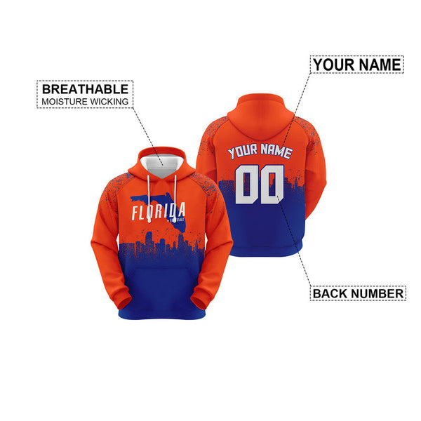 Custom Sports Pullover Sweatshirt Colleage Football Graffiti Map Florida Fashion Hoodie