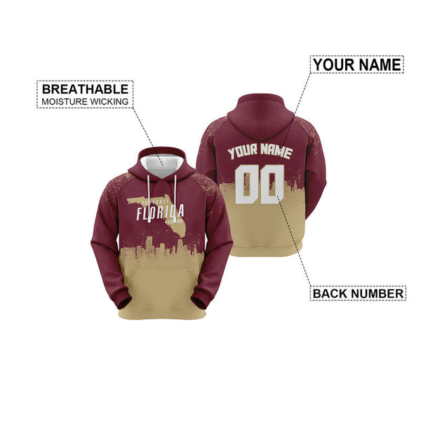 Custom Sports Pullover Sweatshirt Colleage Football Graffiti Map Florida State Fashion Hoodie