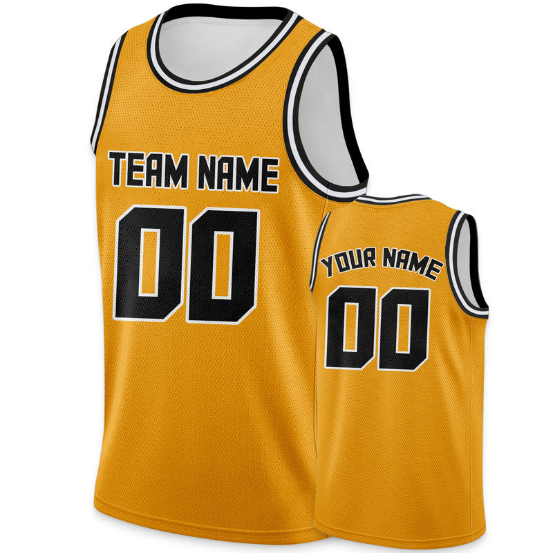 Custom Gold Black Round Neck Rib-Knit Basketball Jersey