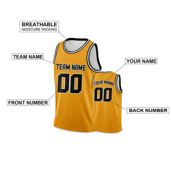 Custom Gold Black Round Neck Rib-Knit Basketball Jersey