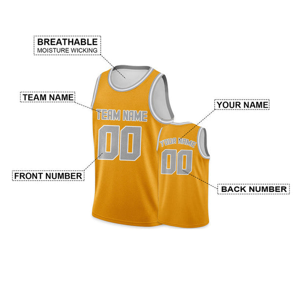 Custom Gold Gray Round Neck Rib-Knit Basketball Jersey