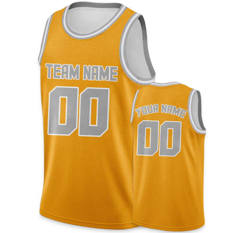 Custom Gold Gray Round Neck Rib-Knit Basketball Jersey