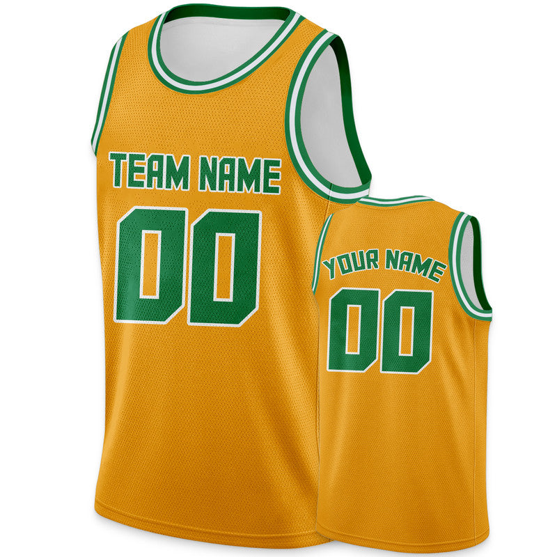 Custom Gold Green Round Neck Rib-Knit Basketball Jersey