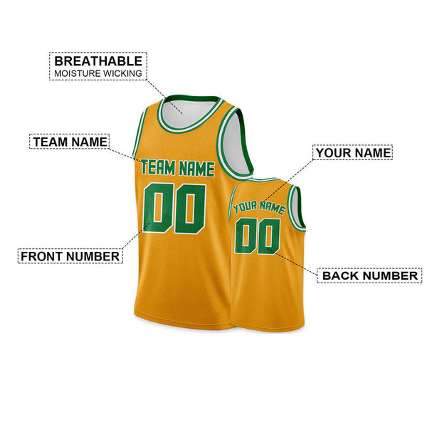 Custom Gold Green Round Neck Rib-Knit Basketball Jersey