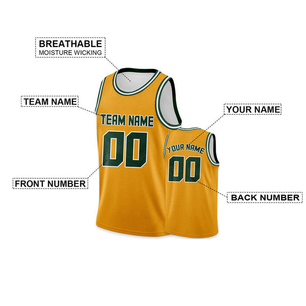 Custom Gold Kelly Green Round Neck Rib-Knit Basketball Jersey