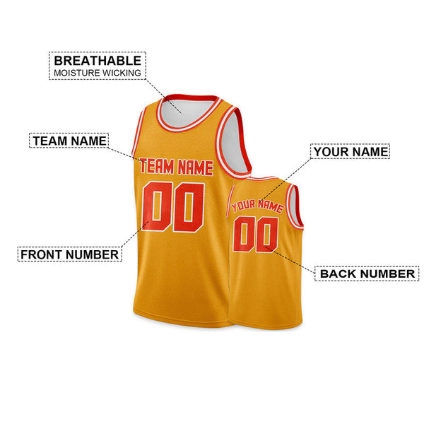 Custom Gold Orange Round Neck Rib-Knit Basketball Jersey