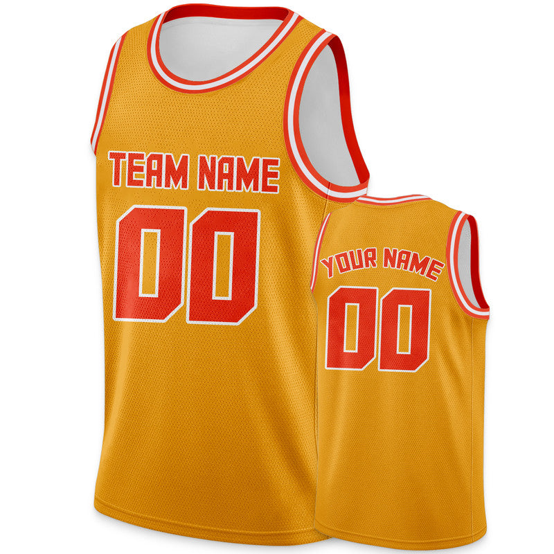 Custom Gold Orange Round Neck Rib-Knit Basketball Jersey