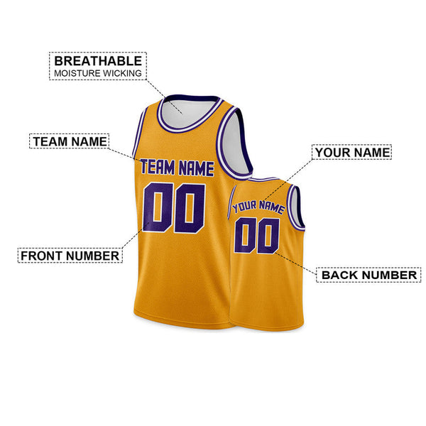 Custom Gold Purple Round Neck Rib-Knit Basketball Jersey