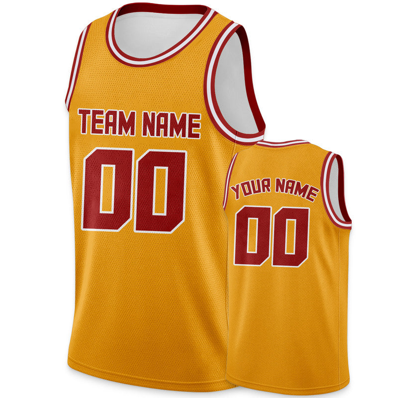 Custom Gold Red Round Neck Rib-Knit Basketball Jersey